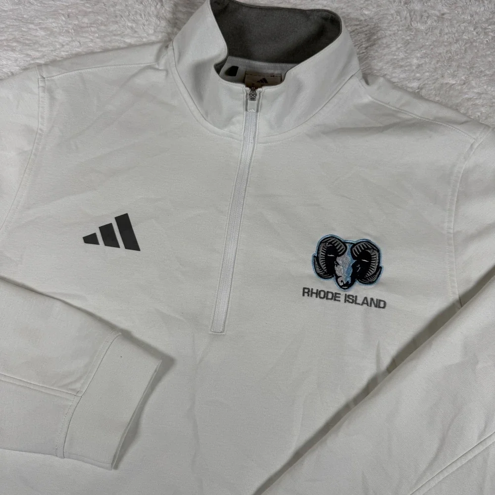 NEW Adidas 1/4 Zip Rhode Island Mens M White Stretch L/S Pullover JM5199